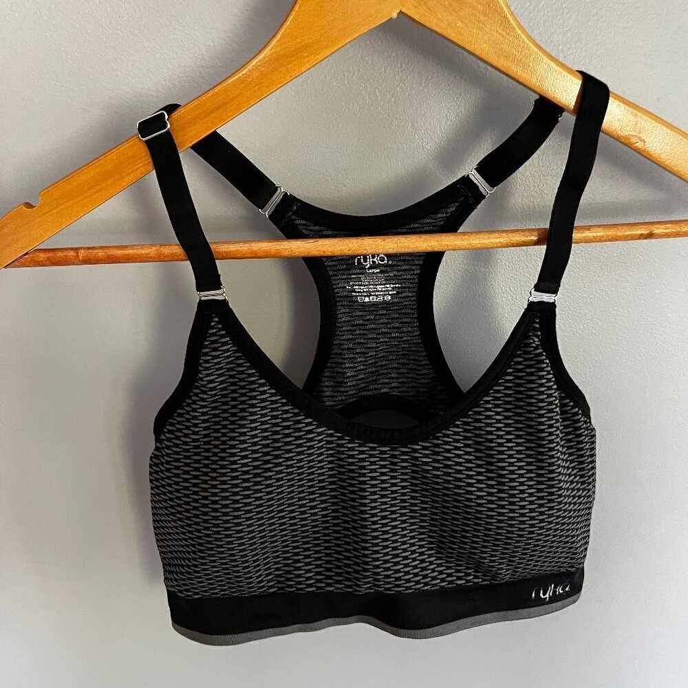 Ryka Women’s Black Grey Stretch Racerback Style Sports Bra L
